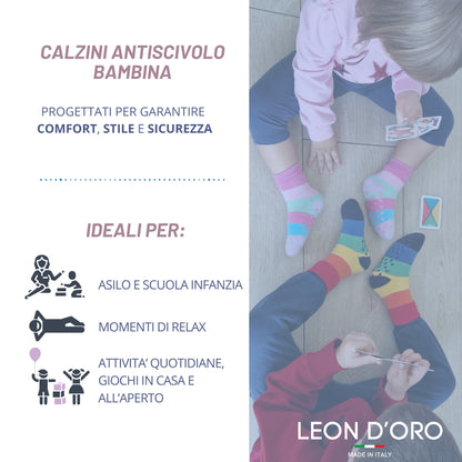 Calzini Bambina Antiscivolo Cotone 3 Paia Calze Bimba abs scuola casa gonfiabili, Made in Italy ASS5
