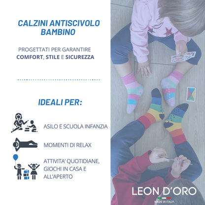Calzini Bambino ANTISCIVOLO COTONE 3 Paia Calze Bimbo abs scuola casa gonfiabili, Made in Italy ASS2