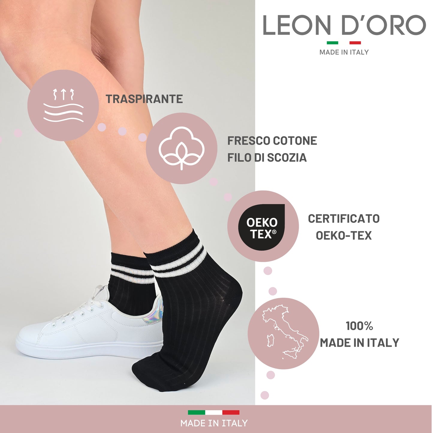 Calzini Donna Cotone Leggero 4 Paia di cui 1 in Omaggio Calze Donna Filo di scozia Made in Italy ASS4