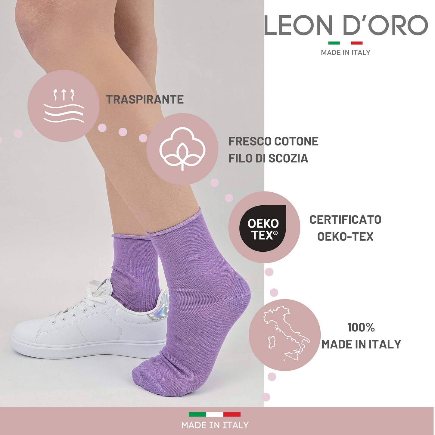 Calzini SENZA ELASTICO Donna COTONE LEGGERO FILO DI SCOZIA 3 Paia, Calze Donna Made in Italy ASS ACQUA