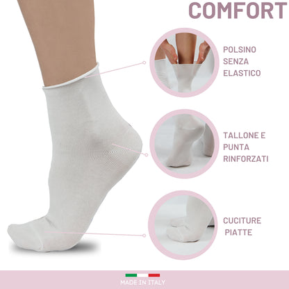 Calze DONNA Senza Elastico Diabetici COTONE FILO DI SCOZIA Calzini Sanitari 5 PAIA Made in Italy