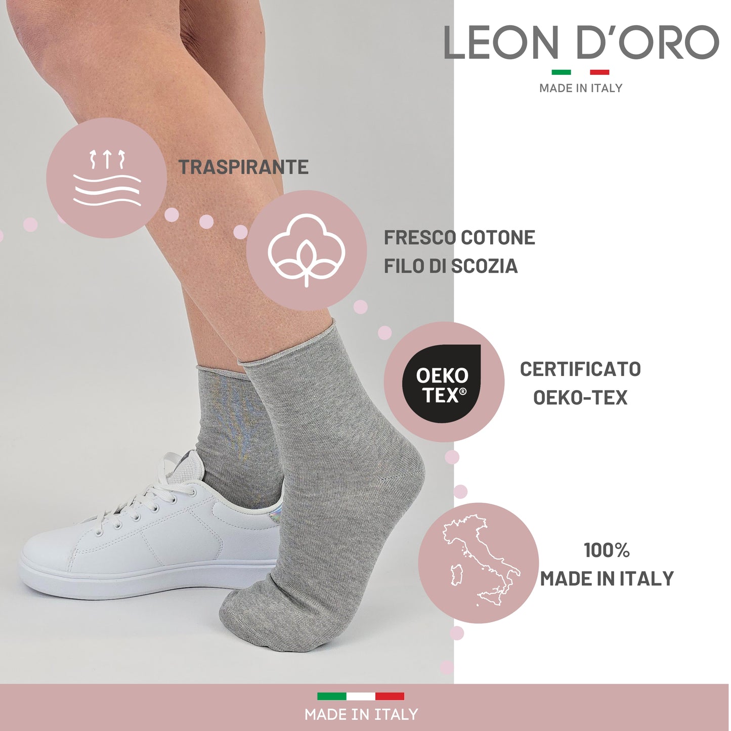 Calzini Senza Elastico Donna Cotone Leggero 3 Paia Calze Donna Filo di scozia Made in Italy NATURAL