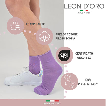 Calzini Senza Elastico Donna Cotone Leggero 3 Paia Calze Donna Filo di scozia Made in Italy PINK