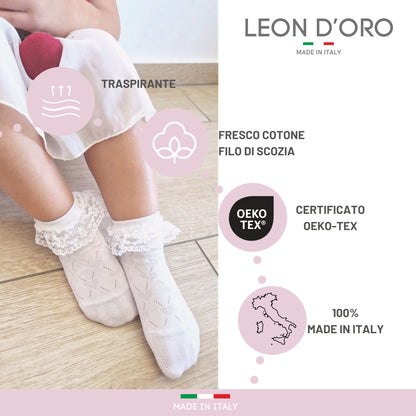 Calzini Bambina Cotone 3 Paia con Pizzo Calze Bimba Fantasmini Bambina Made in Italy
