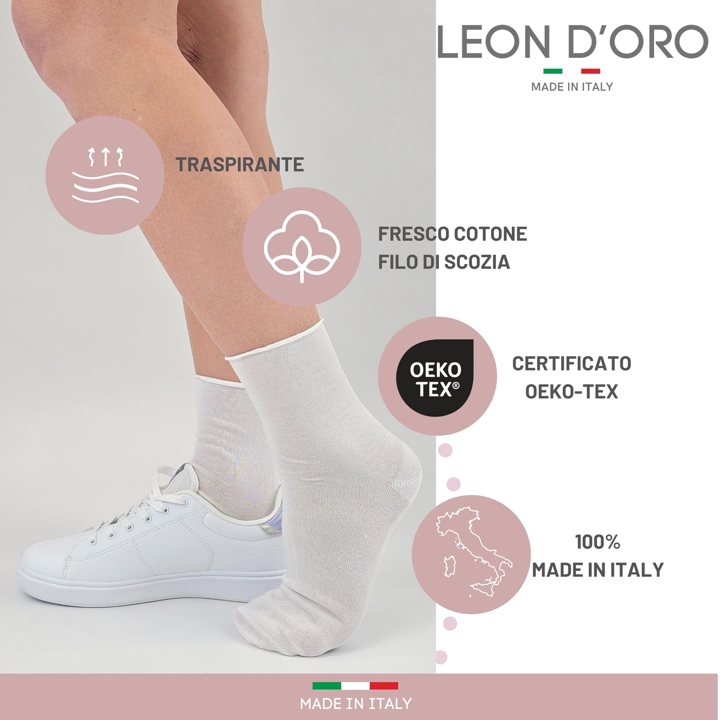 Calzini Senza Elastico Donna Cotone Leggero 3 Paia Calze Donna Filo di scozia Made in Italy BIANCO