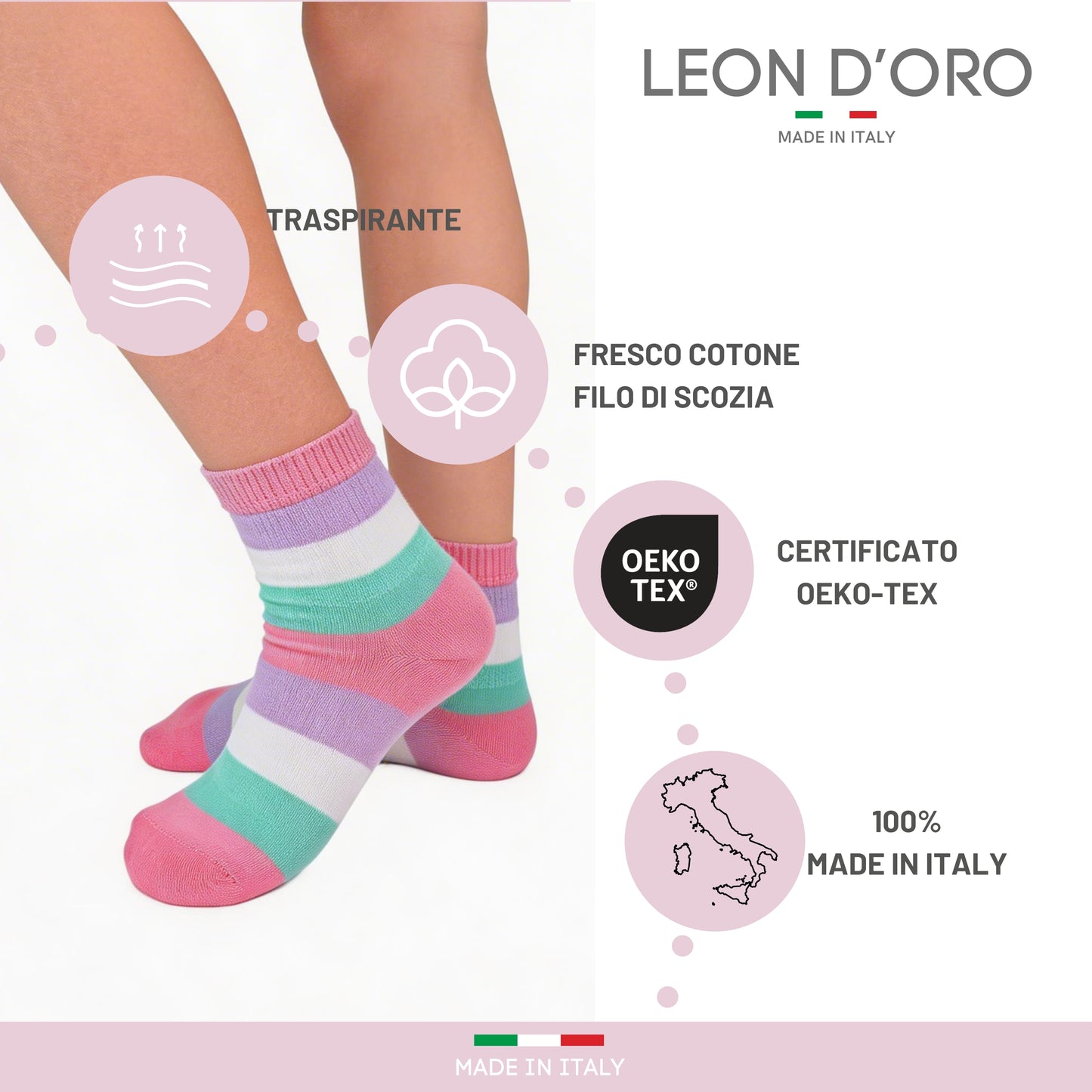 Calzini Bambina COTONE LEGGERO FILO DI SCOZIA 4 Paia Calze leggere e traspiranti Made in Italy ASS2
