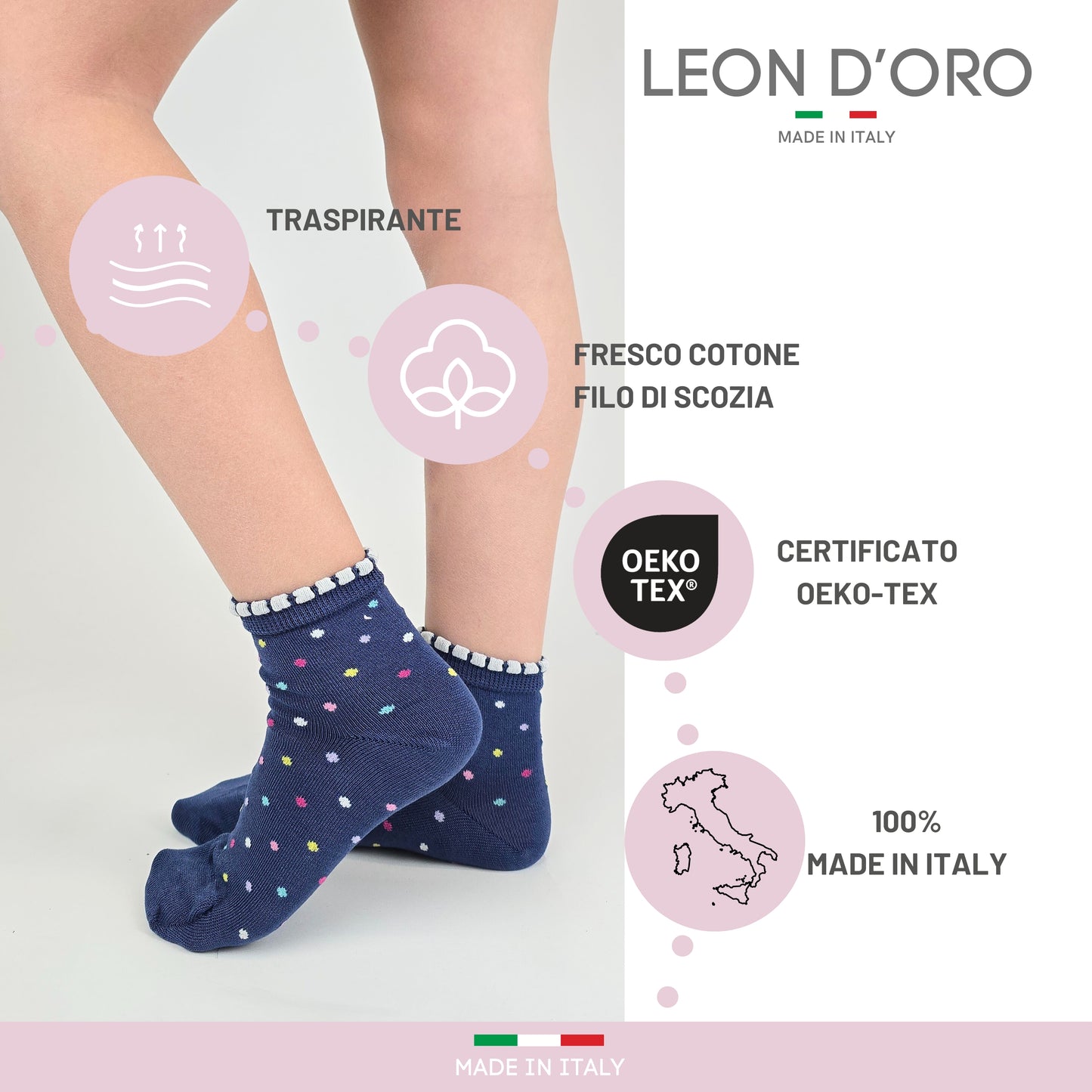Calzini Bambina COTONE LEGGERO FILO DI SCOZIA 4 Paia Calze leggere e traspiranti Made in Italy ASS1