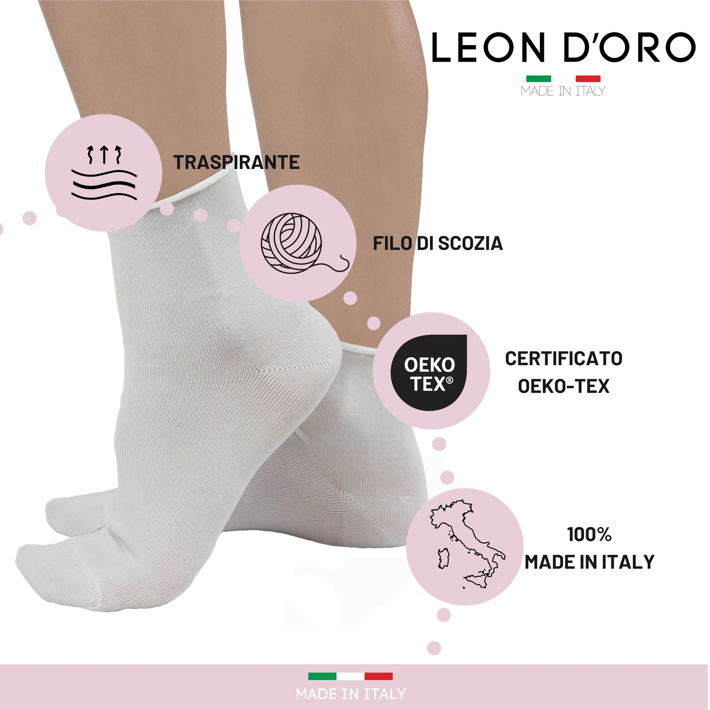 Calzini Donna Leon D'Oro In Cotone - 3+1 Omaggio, Corti E Senza Elastico - Made In Italy - Foto 11