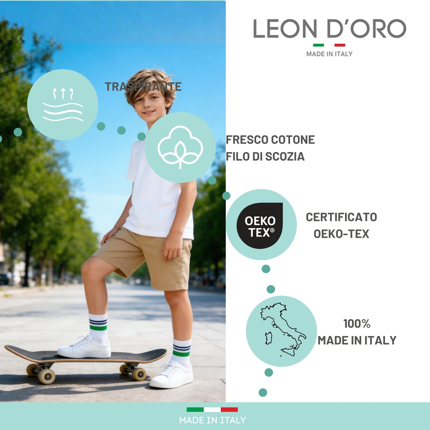 Calzini Bambino COTONE LEGGERO FILO DI SCOZIA 4 Paia, Calze leggere e traspiranti Made in Italy ASS1