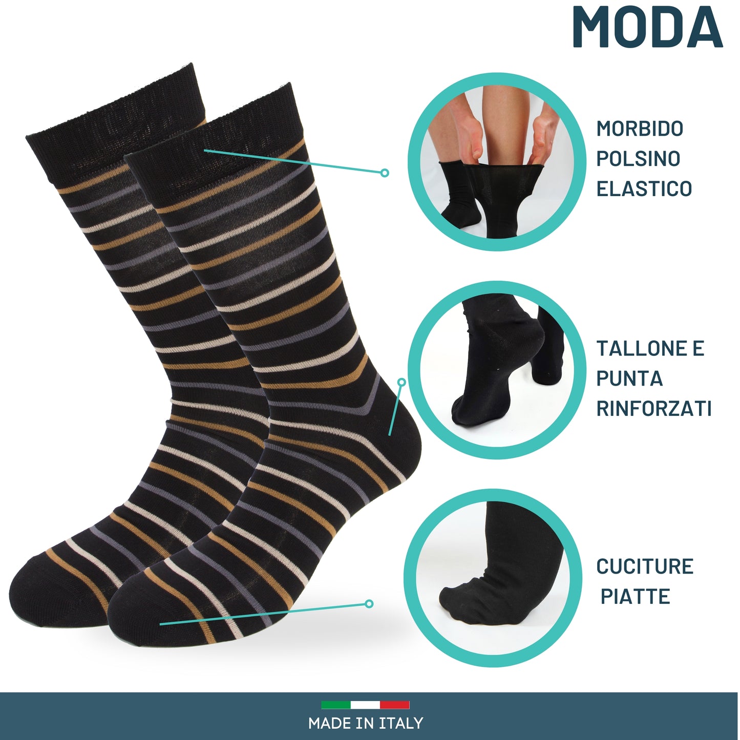 Calze Uomo Cotone Rigate corte 6 Paia calze uomo Fantasia calze Filo di Scozia Moda in Italy