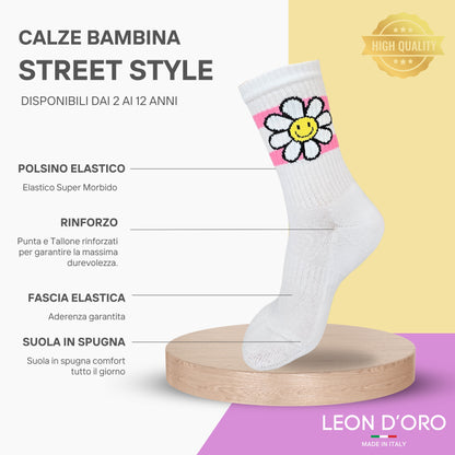 Calze Sportive Bambina 2 Paia Calzettoni Ragazza Tennis, Basket, Skateboard, Atletica, Calzini Made in Italy
