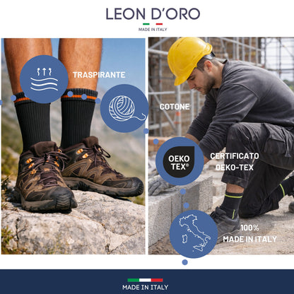 Calze da Lavoro Uomo Donna Metà Polpaccio in Cotone Punta e Tallone Rinforzati Traspiranti Supporto Arco Plantare Made in Italy