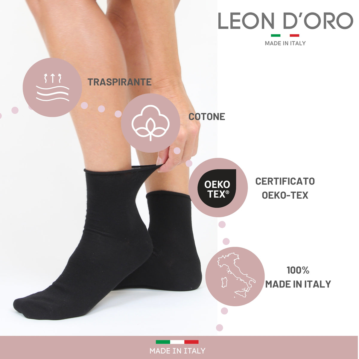 Calzini SENZA ELASTICO Donna CALDO COTONE 3 Paia Calzino Corto Moda Made in Italy ASS PINK