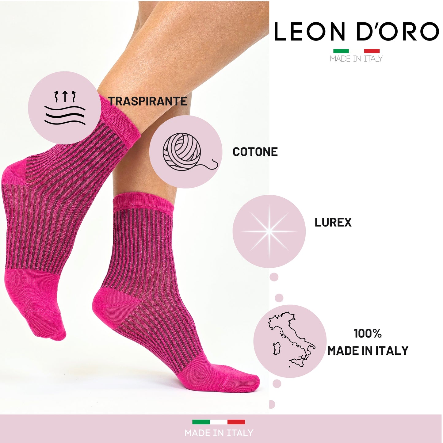Calzini Donna Caldo Cotone 3 paia, Calzino Donna Corto, Calzini Donna senza elastico Moda Made in Italy ASS PINK