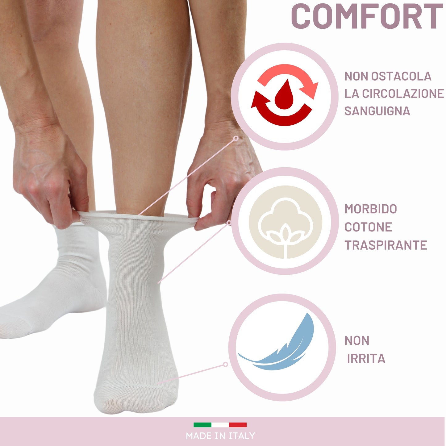 Calze DONNA Senza Elastico Diabetici COTONE FILO DI SCOZIA Calzini Sanitari 5 PAIA Made in Italy