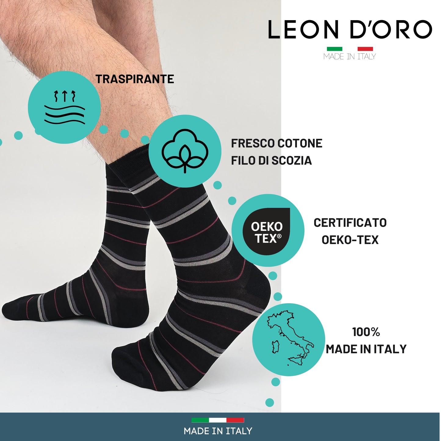 Calze Uomo Cotone Rigate corte 6 Paia calze uomo Fantasia calze Filo di Scozia Moda in Italy