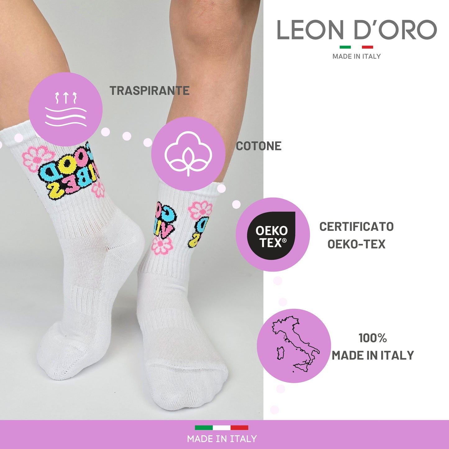 Calze Sportive Bambina 2 Paia Calzettoni Ragazza Tennis, Basket, Skateboard, Atletica, Calzini Made in Italy