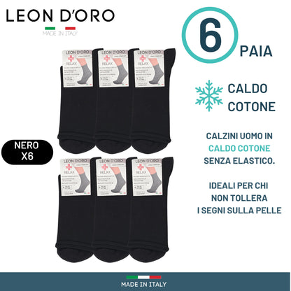 Calze Uomo Senza Elastico per Diabetici 6 paia Calze Uomo Sanitarie Caldo Cotone Made in Italy