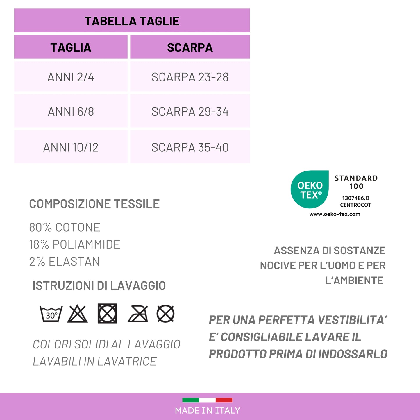 Calze Sportive Bambina 2 Paia Calzettoni Ragazza Tennis, Basket, Skateboard, Atletica, Calzini Made in Italy