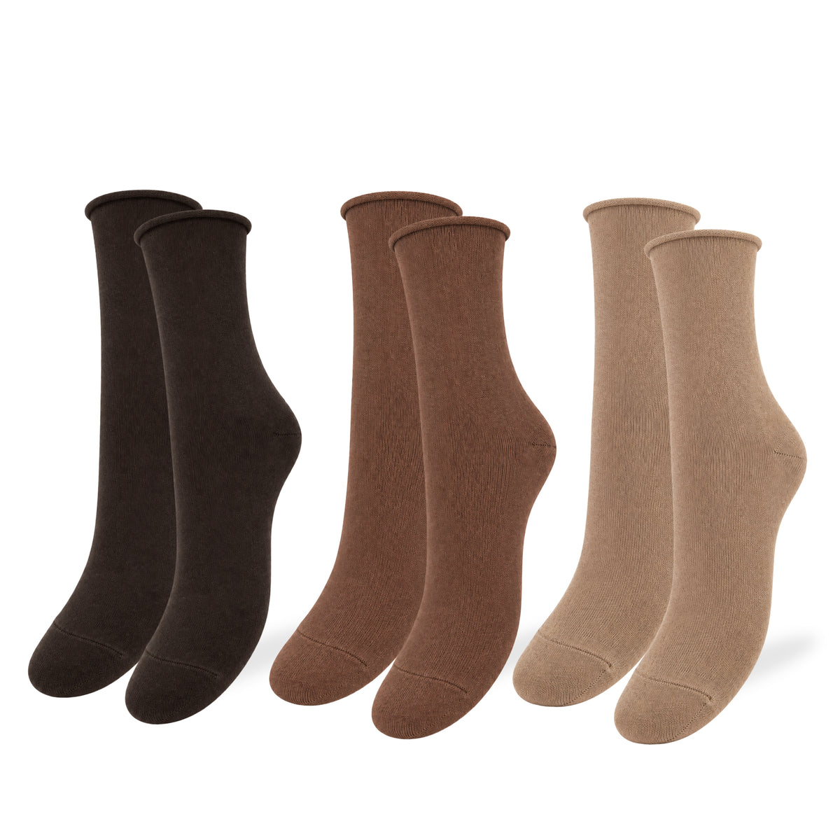 Calzini SENZA ELASTICO Donna CALDO COTONE 3 Paia Calzino Corto Moda Made in Italy ASS TERRA