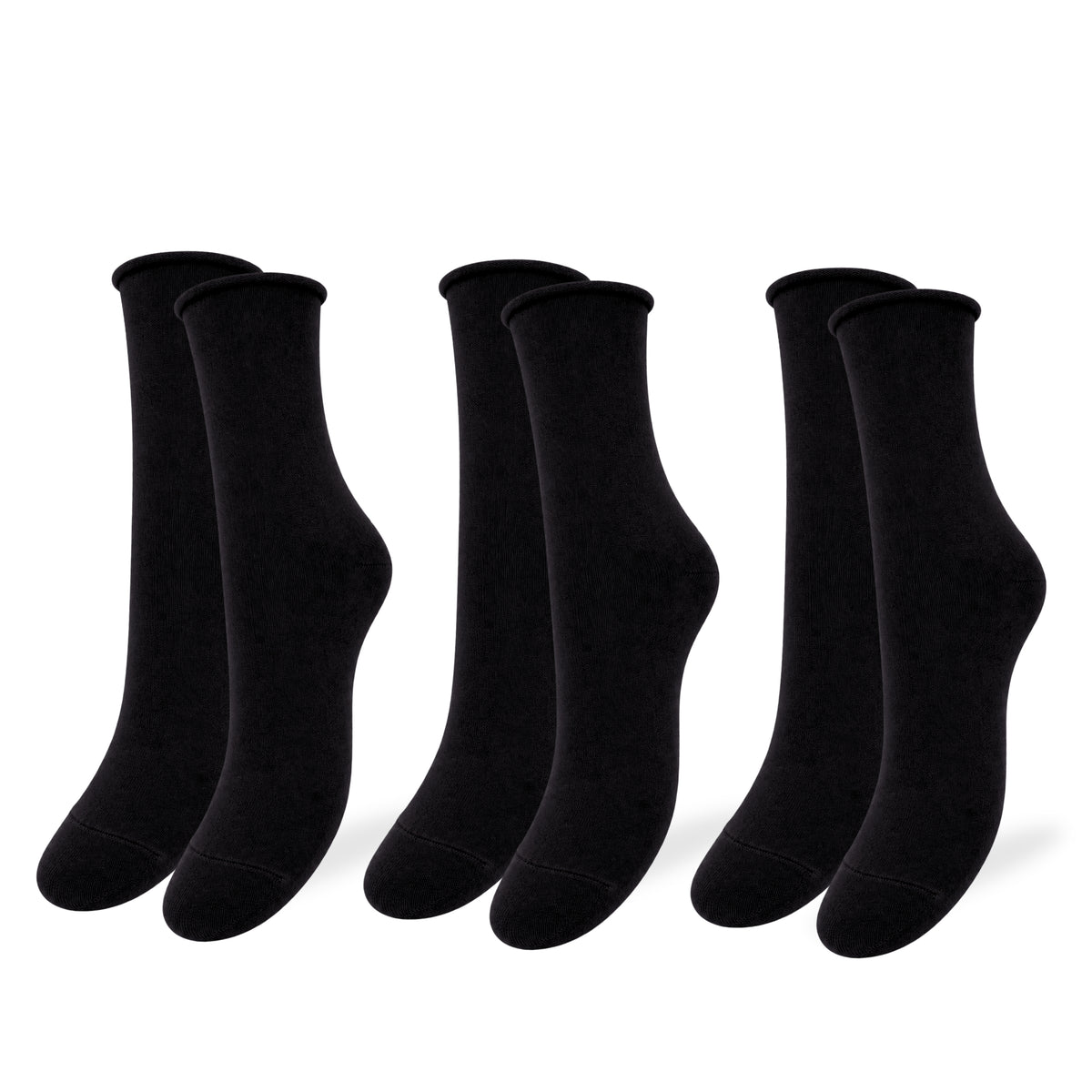 Calzini SENZA ELASTICO Donna CALDO COTONE 3 Paia Calzino Corto Moda Made in Italy ASS NERO