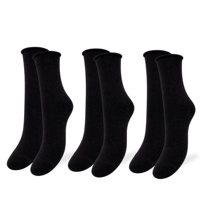 Calzini SENZA ELASTICO Donna CALDO COTONE 3 Paia Calzino Corto Moda Made in Italy ASS NERO