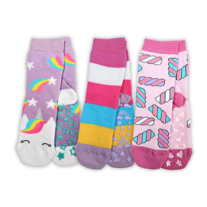 Calzini Bambina Antiscivolo Cotone 3 Paia Calze Bimba abs scuola casa gonfiabili, Made in Italy ASS5