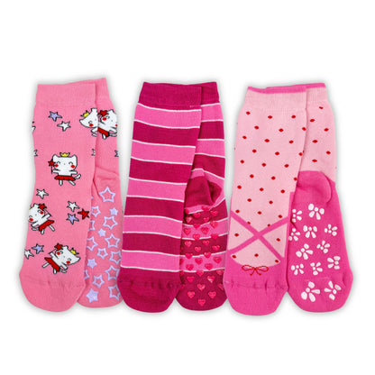 Calzini Bambina Antiscivolo Cotone 3 Paia Calze Bimba abs scuola casa gonfiabili, Made in Italy ASS4