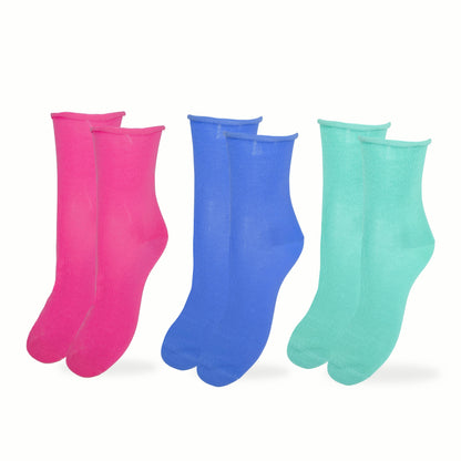 Calzini SENZA ELASTICO Donna COTONE LEGGERO FILO DI SCOZIA 3 Paia, Calze Donna Made in Italy ASS ACQUA