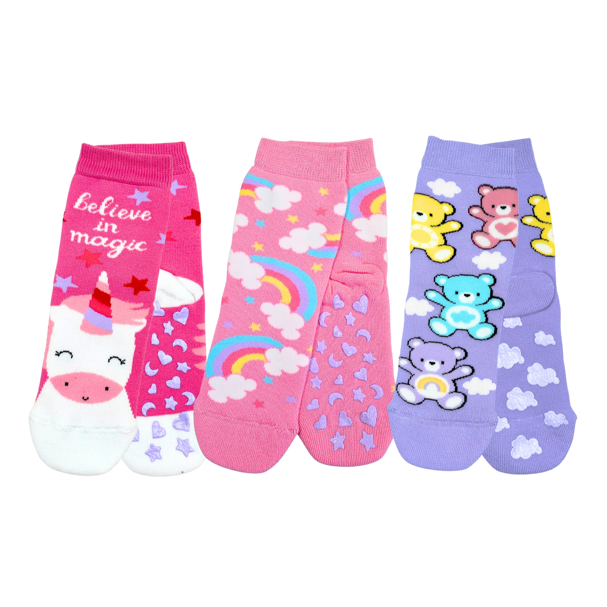 Calzini Bambina ANTISCIVOLO COTONE 3 Paia Calze Bimba abs scuola casa gonfiabili, Made in Italy ASS5