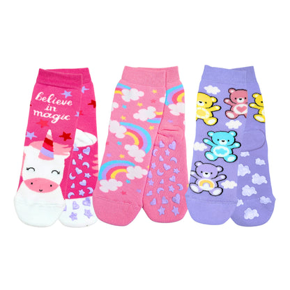 Calzini Bambina ANTISCIVOLO COTONE 3 Paia Calze Bimba abs scuola casa gonfiabili, Made in Italy ASS5