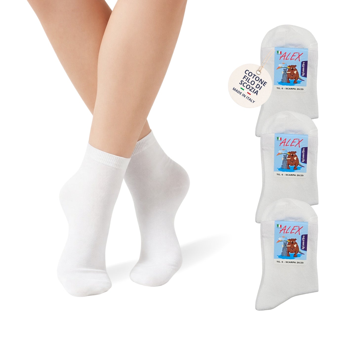 Calzino Bambino COTONE LEGGERO FILO DI SCOZIA Corto 3 Paia Calzini Bambino Calze Bimbo Made in Italy