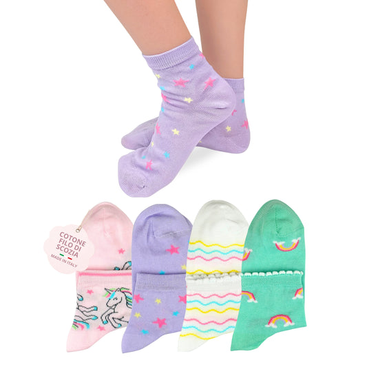 Calzini Bambina COTONE LEGGERO FILO DI SCOZIA 4 Paia Calze leggere e traspiranti Made in Italy ASS1