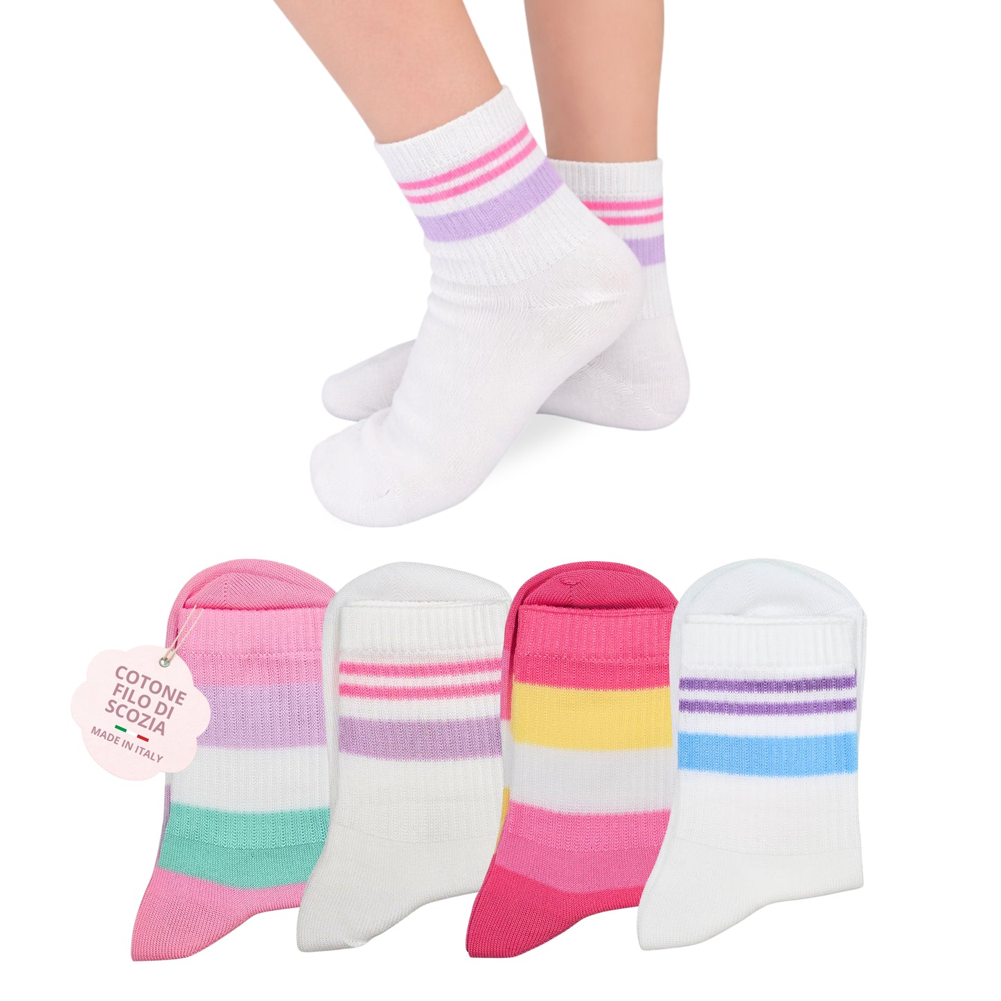 Calzini Bambina COTONE LEGGERO FILO DI SCOZIA 4 Paia Calze leggere e traspiranti Made in Italy ASS2
