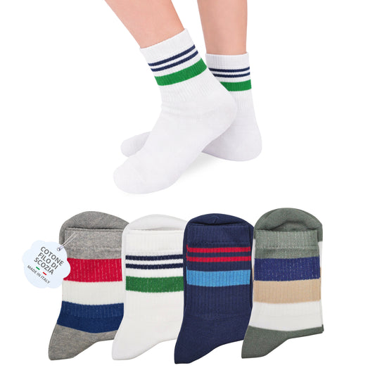 Calzini Bambino COTONE LEGGERO FILO DI SCOZIA 4 Paia, Calze leggere e traspiranti Made in Italy ASS1