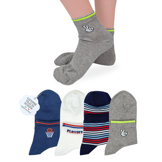 Calzini Bambino COTONE LEGGERO FILO DI SCOZIA 4 Paia, Calze leggere e traspiranti Made in Italy ASS2