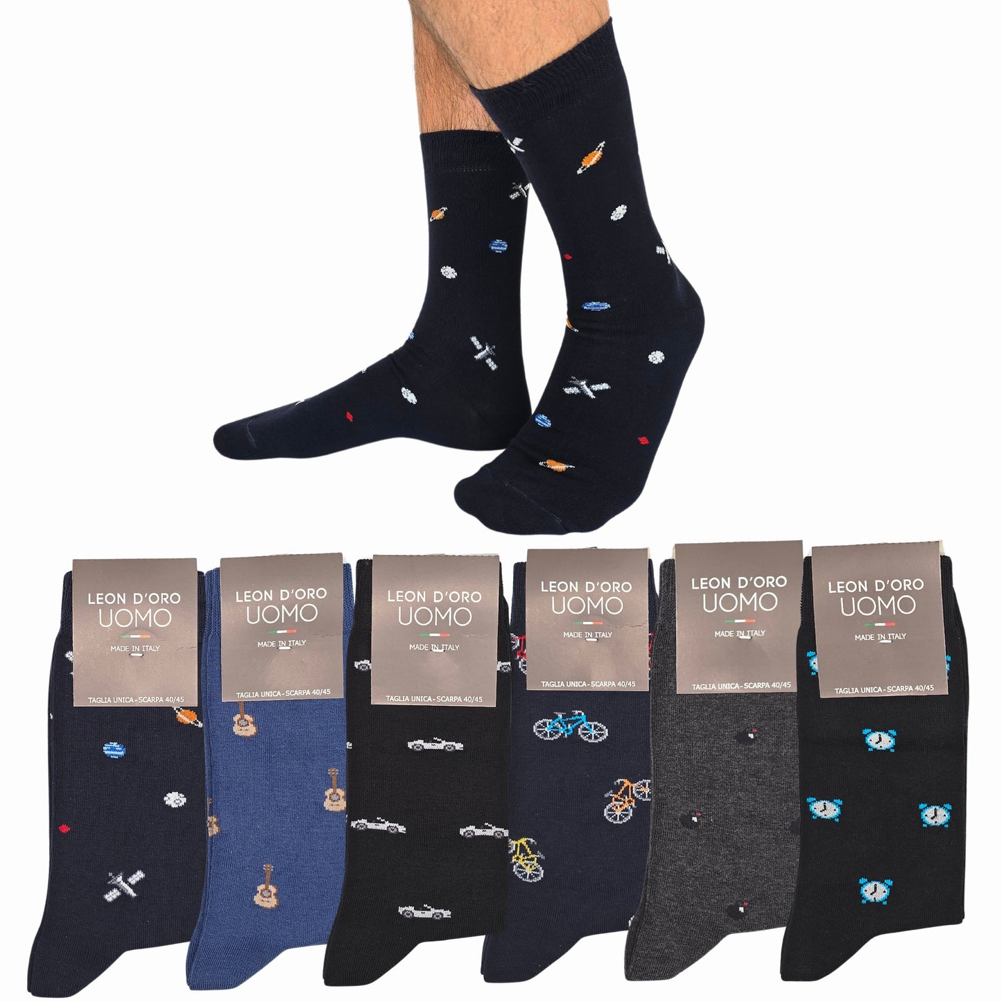 Calze Uomo Caldo Cotone corte 6 Paia calze uomo invernali Fantasia calze Moda Made in Italy