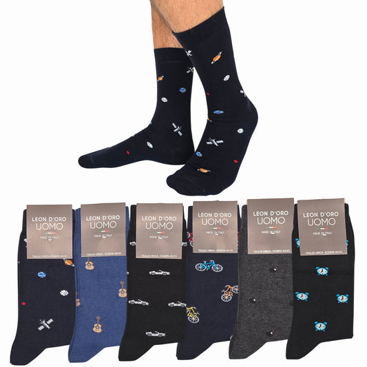 Calze Uomo Caldo Cotone corte 6 Paia calze uomo invernali Fantasia calze Moda Made in Italy