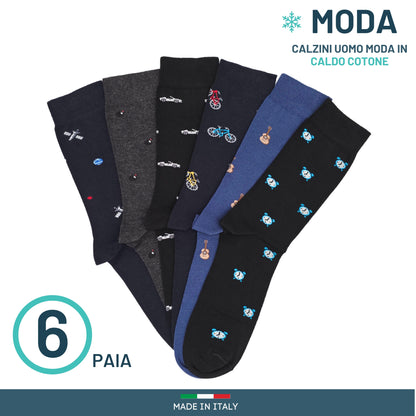 Calze Uomo Caldo Cotone corte 6 Paia calze uomo invernali Fantasia calze Moda Made in Italy