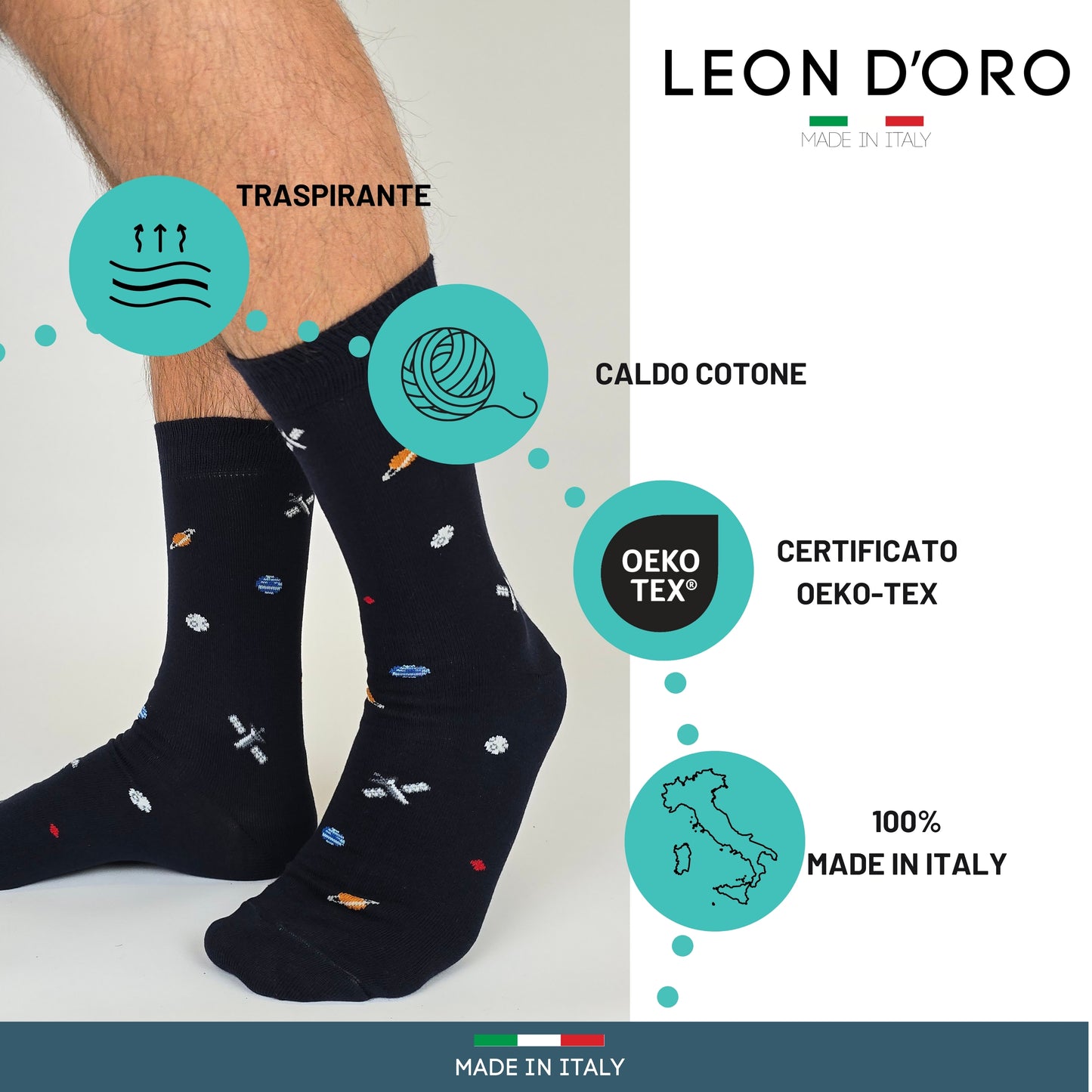 Calze Uomo Caldo Cotone corte 6 Paia calze uomo invernali Fantasia calze Moda Made in Italy