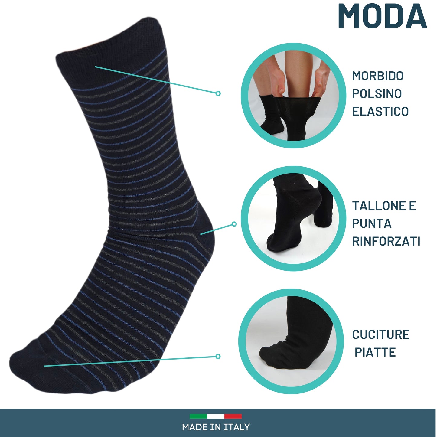 Calze Uomo Caldo Cotone corte 6 Paia calze uomo invernali Fantasia calze Moda Made in Italy RIGA