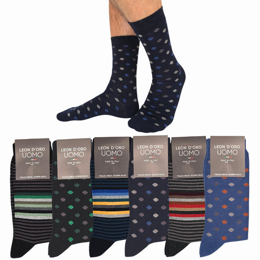 Calze Uomo Caldo Cotone corte 6 Paia calze uomo invernali Fantasia calze Moda Made in STRIPE/POIS
