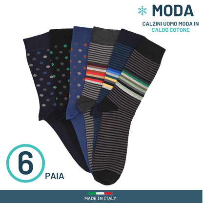 Calze Uomo Caldo Cotone corte 6 Paia calze uomo invernali Fantasia calze Moda Made in STRIPE/POIS