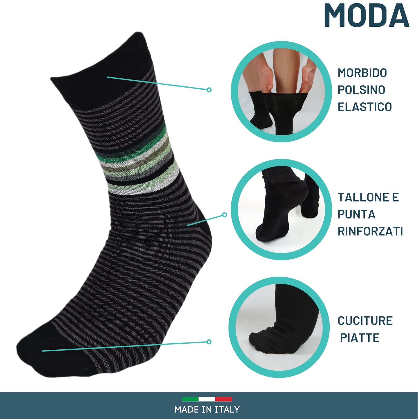 Calze Uomo Caldo Cotone corte 6 Paia calze uomo invernali Fantasia calze Moda Made in STRIPE/POIS