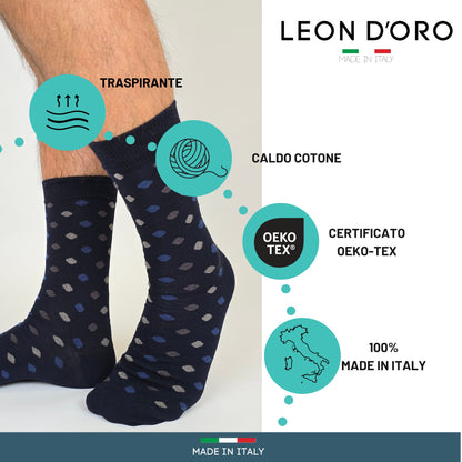 Calze Uomo Caldo Cotone corte 6 Paia calze uomo invernali Fantasia calze Moda Made in STRIPE/POIS