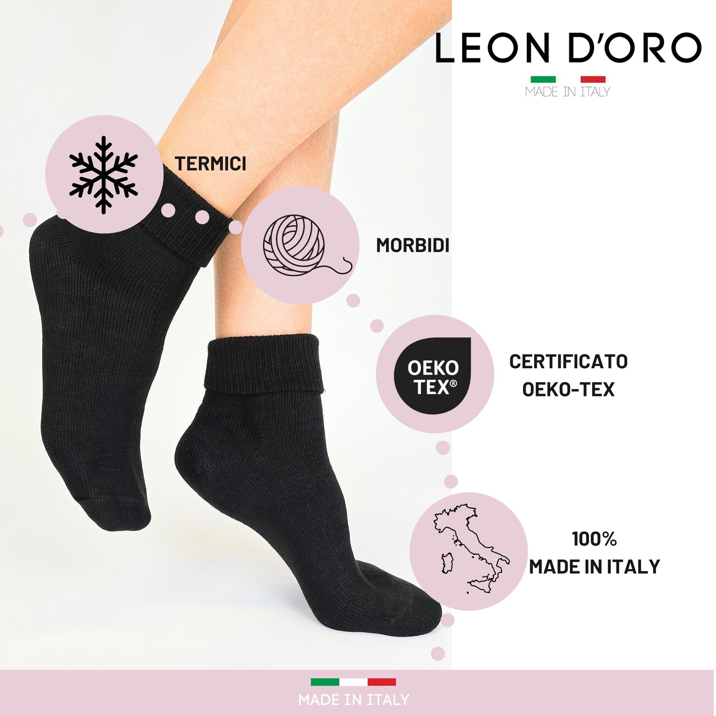 Calze da casa Donna, Calzettoni Invernali Donna, Calze Regalo Termiche 100% Made in Italy NERO