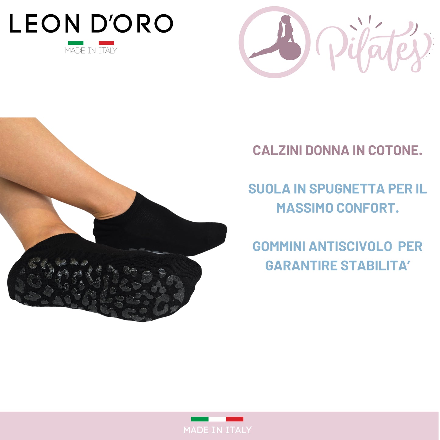 Calze donna Pilates Calzini Antiscivolo 3 Paia Calze yoga fitness ballo Made in Italy
