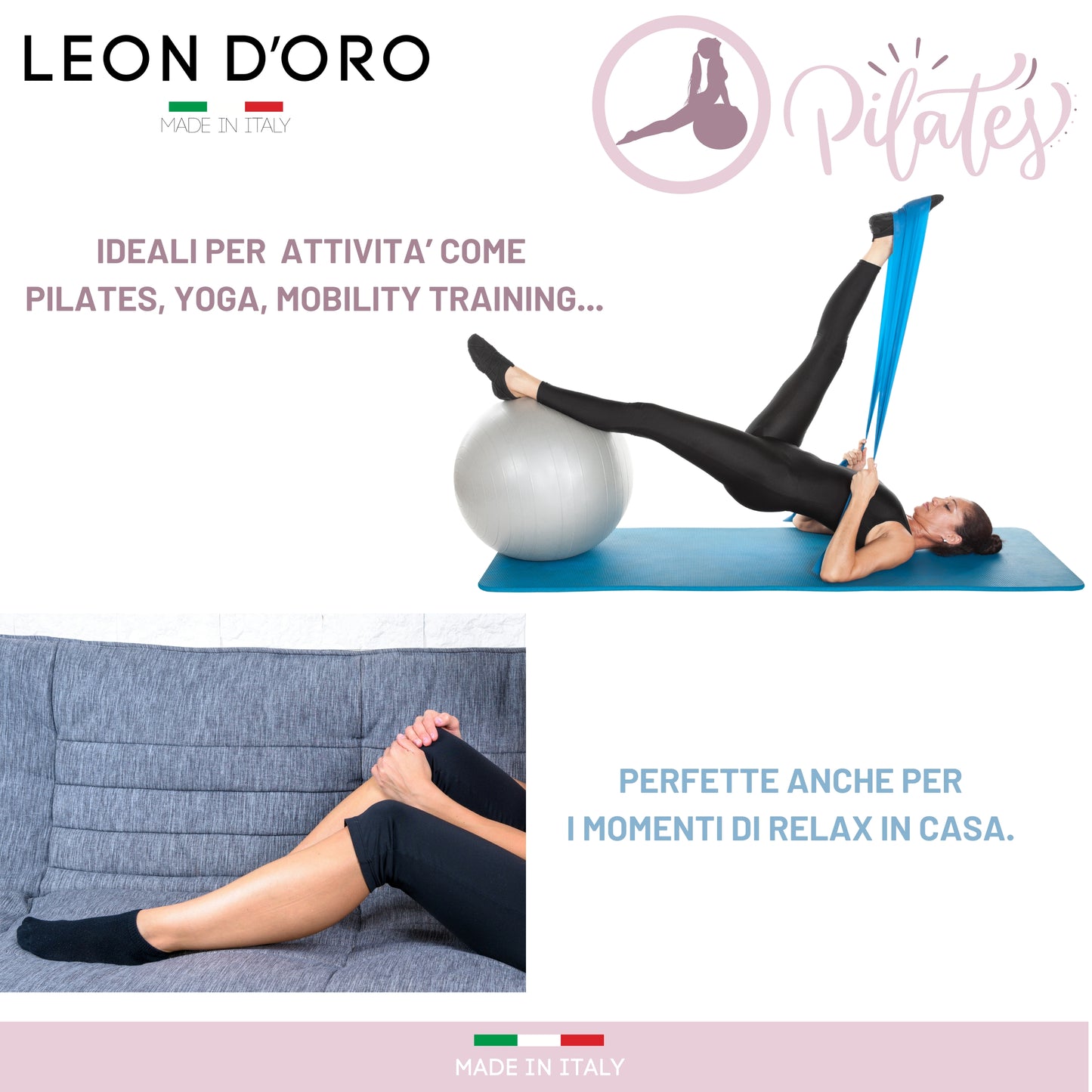 Calze donna Pilates Calzini Antiscivolo 3 Paia Calze yoga fitness ballo Made in Italy
