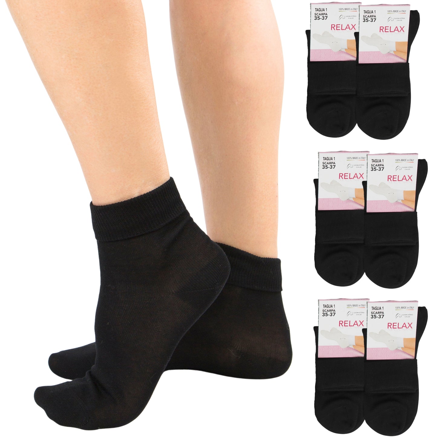 Calzini Donna Sanitari Cotone filo di Scozia Calzini senza elastico Calze per Diabetici 6 paia