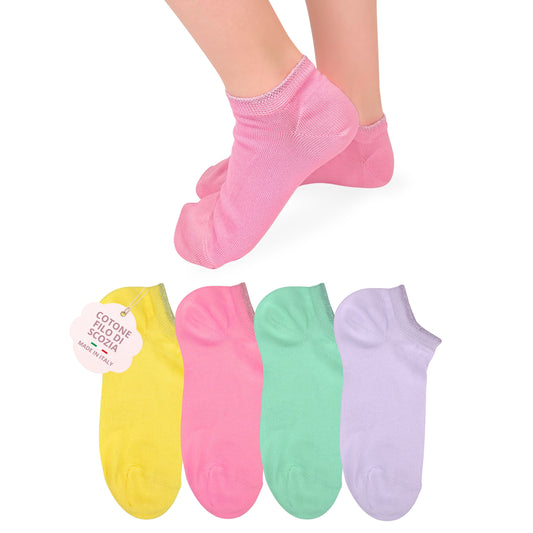 Calzini Fantasmini Bambina COTONE LEGGERO FILO DI SCOZIA 4 Paia Calze leggere e traspiranti Made in Italy ASS2